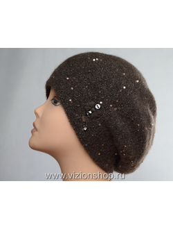 Коричневый берет женский вязаный Vizio Визио Италия 6457 фото