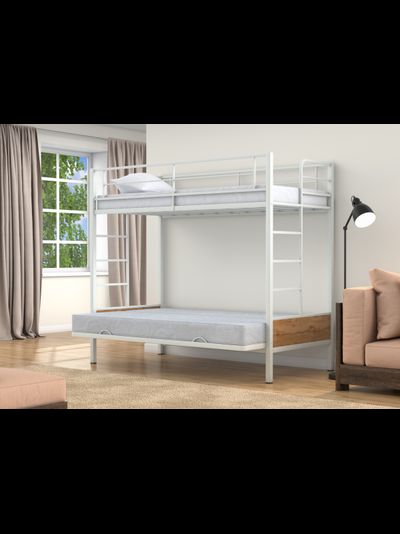 Двухъярусная кровать-диван Дакар 1 Белый (вставки дуб крафт табак)