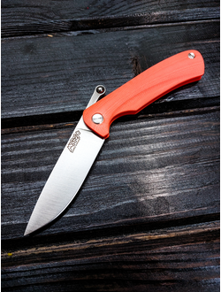 Фрикционный складной нож Микрос+ сталь AUS10, рукоять G10, цвет оранжевый