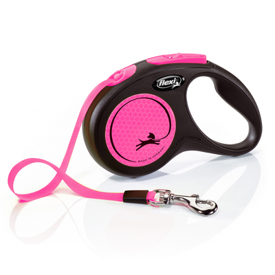 Flexi рулетка Neon New S (до 15 кг) лента 5 м, светоотражающая, розовый неон