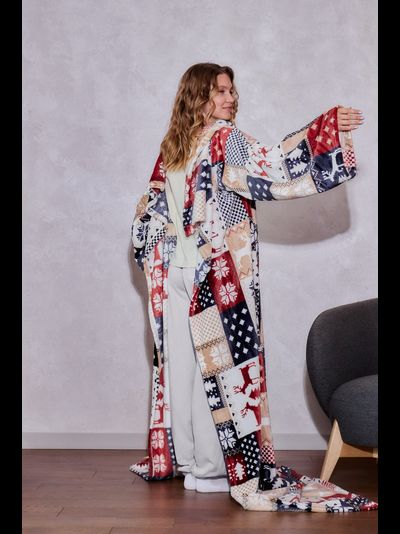 Плед с рукавами &quot;Зимние узоры&quot; из микрофибры (велсофта)