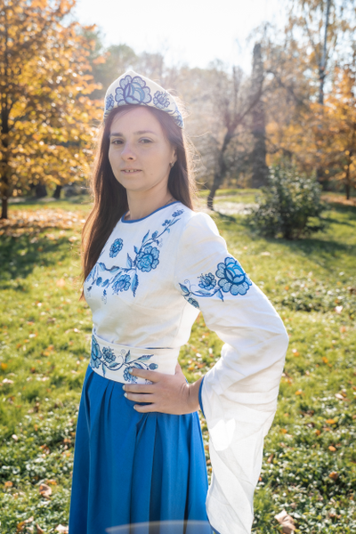 Свадебное платье в русском стиле "Гжель"