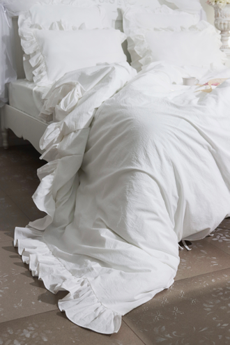 Постельный комплект с оборками "сливочный" (варенный хлопок 100%)