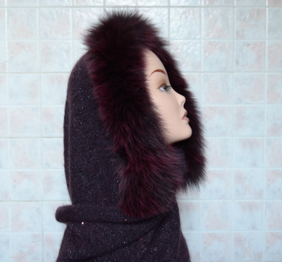 бордовый женский палантин с мехом