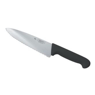 Нож поварской 20 см, черная пластиковая ручка, волнистое лезвие
