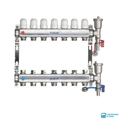 Коллекторный блок нерж в сборе с вентилями без кранов  7 выходов в Тамбове