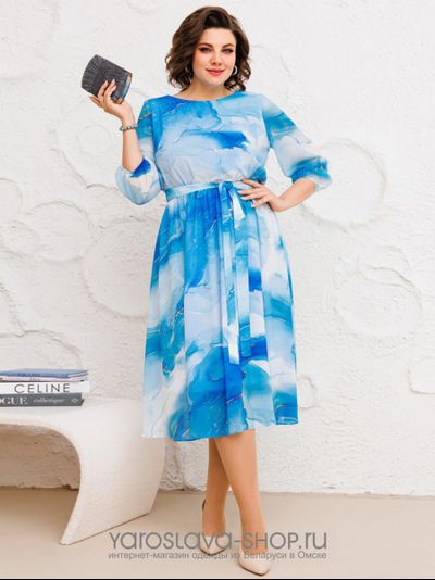 Модель: 5247.Роскошное платье из шифона в голубом оттенке.