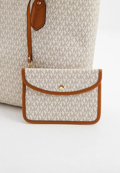 Сумка шоппер Michael Kors с надписью бежевая