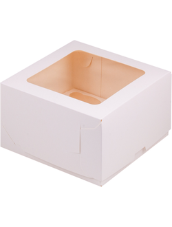 Коробка на 4 капкейка с квадратным окном (белая), 160*160*100мм