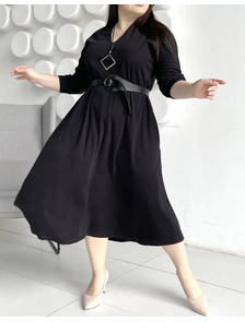 Трикотажное женское платье-лапша Арт. 15045-4134 (Цвет черный) Размеры 50-66