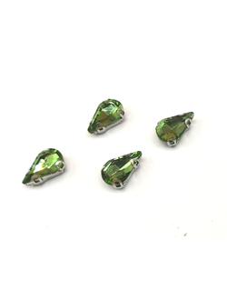 Стразы стеклянные пришивные в цапах,  8*13 мм цвет зеленый