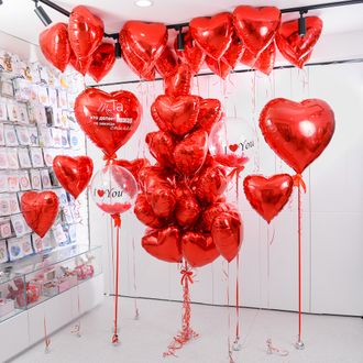 Оформление на 14 февраля с красными сердцами и бабблами I ♥ You