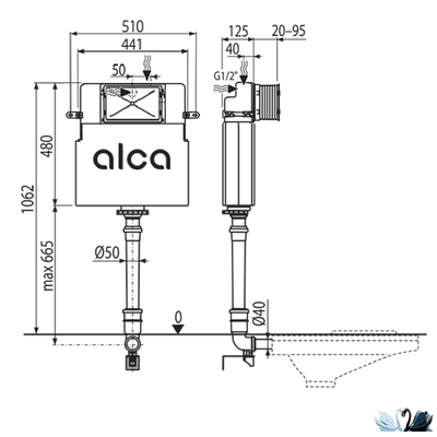 Бачок Alcadrain AM112 Basicmodul скрытого монтажа для замуровывания в стену без панели смыва для чаши генуя