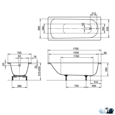 Ванна Kaldewei Eurowa Form Plus мод 312-1 170х70, стальная толщина стали 2,3 мм