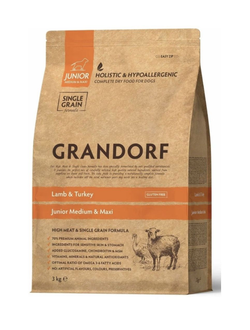 Grandorf Junior (Грандорф): для щенков средних и крупных пород ягненок с индейкой,  3 кг