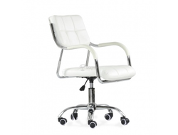 Кресло Barneo K-29 на колесиках, хром, белая кожа купить в Севастополе