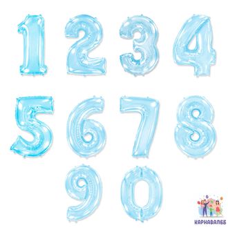 Цифра нежно- голубая  102 см (0,1,2,3,4,5,6,7,8,9) ( шар + гелий + лента ) Б