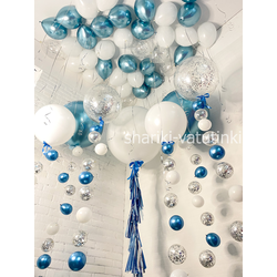 Шары цепочки голубые с белым, с конфетти (7шт) и под потолок