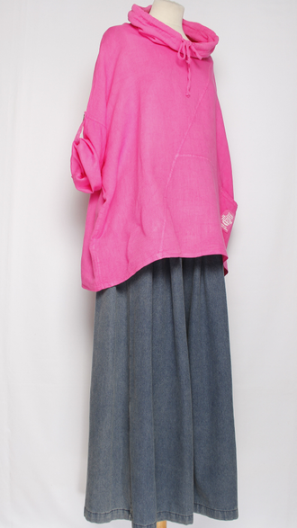 БЛУЗА ЛЁН КИМОНО "ХОМУТ КУЛИСКА"  фуксия до р.56