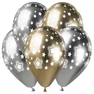Воздушные шары с гелием Хром "Звезды" 35см