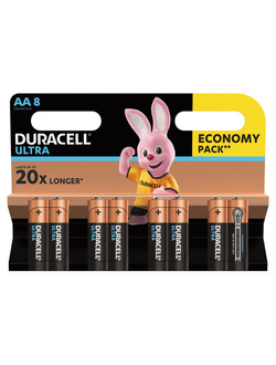 Батарейки КОМПЛЕКТ 8 шт., DURACELL Ultra Power, AA (LR06, 15А), алкалиновые, пальчиковые, блистер