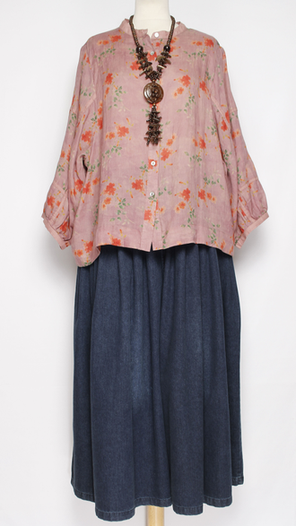 Рубашка Бохо "ПРОВАНС СТОЙКА РУКАВ 3\4" розовая до р.52