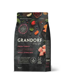 Grandorf Fresh для стерилизованных кошек и кастрированных котов с индейкой и бататом, 400 г