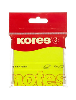 Стикеры Kores 75x75 мм неоновые желтые (1 блок, 100 листов)