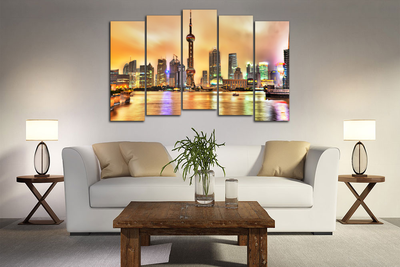 Модульная картина "Вечерний Шанхай"