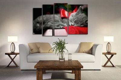 Модульная картина "Кот с красным бантиком"