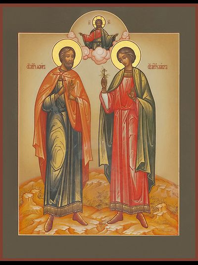 Фрол и Лавр, Святые мученики Иллирийские. Рукописная православная икона.