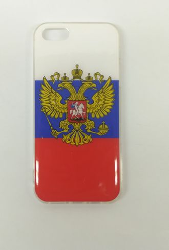 Защитная крышка силиконовая iPhone 5/5S, с гербом и флагом РФ