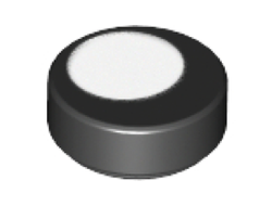 Tile, Round 1 x 1 with Large White Circle / Eye Pupil Offset Pattern, Black (98138pb074 / 6182792 / 6284079)