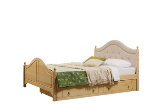 Кровать с мягким изголовьем с ящиками КАЯ 2 из массива сосны 160 х 190/200 см