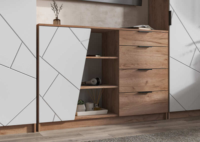 Гостиная ОРЕГОН - КМ 01 Комод 1400 Дуб Крафт Табачный/Белый супермат