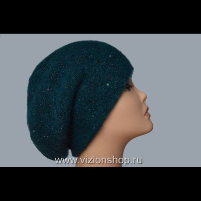 Вязаный берет изумрудного цвета с пайетками Италия Vizio 6457