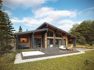 "Авангард": дом из клееного бруса с односкатной кровлей 280 м²