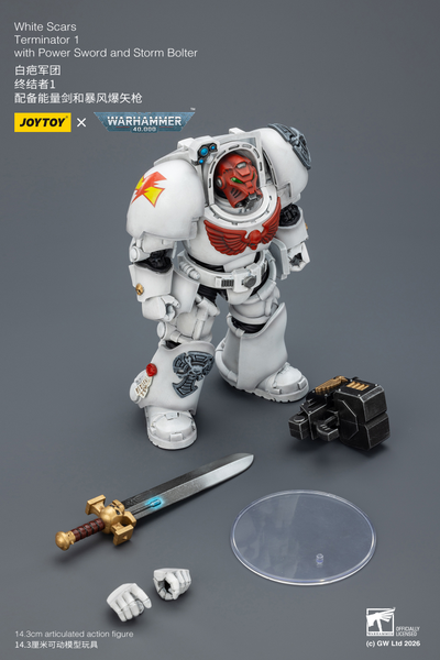 Терминатор Белых Шрамов (Warhammer 40K) - КОЛЛЕКЦИОННАЯ ФИГУРКА 1/18 White Scars Terminator with Power Sword and Storm Bolter (JT03189) - JOYTOY