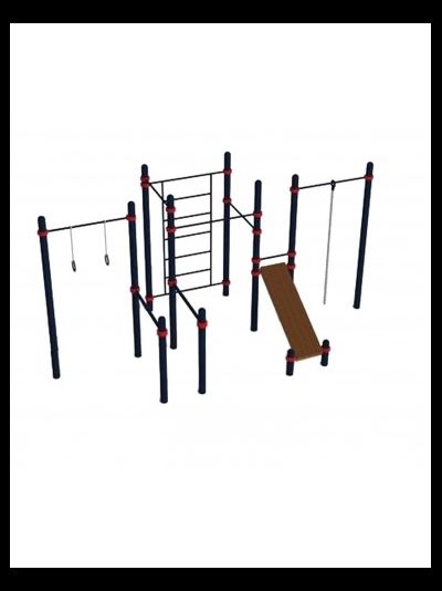 Воркаут комплекс: турник-3, канат, кольца, брусья, стенка, пресс-скамья Д-108 AVW022