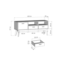 Калгари Тумба под ТВ 1280х400х570 Дуб натуральный светлый / Белый матовый
