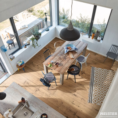 Паркетная доска Meister HD 400 Lindura Дуб Кофе латте 8414 в интерьере