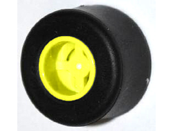 Wheel 8mm D. x 9mm, Hole Notched for Wheels Holder Pin, Reinforced Back with Black Tire 14mm D. x 9mm Smooth Small Wide Slick 74967 / 30028, Yellow (74967c01)