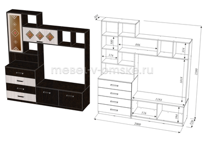 Стенка Эмма центр - габариты.