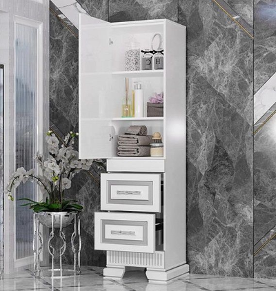 Пенал Opadiris Оникс 50 белый глянцевый с серебряной патиной, левый