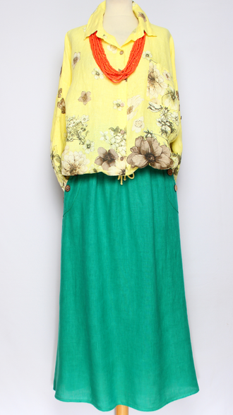 ЮБКА ЛЁН "ПУГОВИЦЫ НА КАРМАНАХ" электрик, зеленая, желтая  до р.54