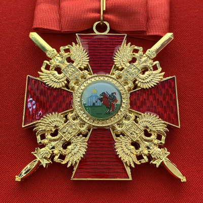 Орден Александра Невского большой с мечами, с бантом из муаровой ленты. Полноразмерная копия LUX! Лот № 66.