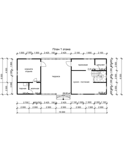 Д-22 ДАЧНЫЙ ДОМ ИЗ БРУСА:ГАБАРИТНЫЕ РАЗМЕРЫ: (15Х6М), ОБЩАЯ ПЛОЩАДЬ: 114М²