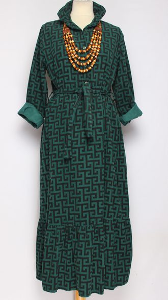 Платье-рубашка Бохо "ОРНАМЕНТ1" малахит р.44-46
