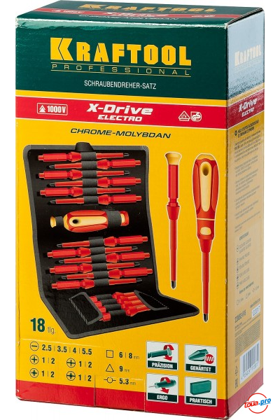 Набор диэлектрических отверток с переставными стержнями Kraftool PROFI X-Drive 220092-H18
