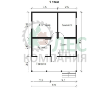 Дом из бруса 6x8 с мансардой и балконом и террасой